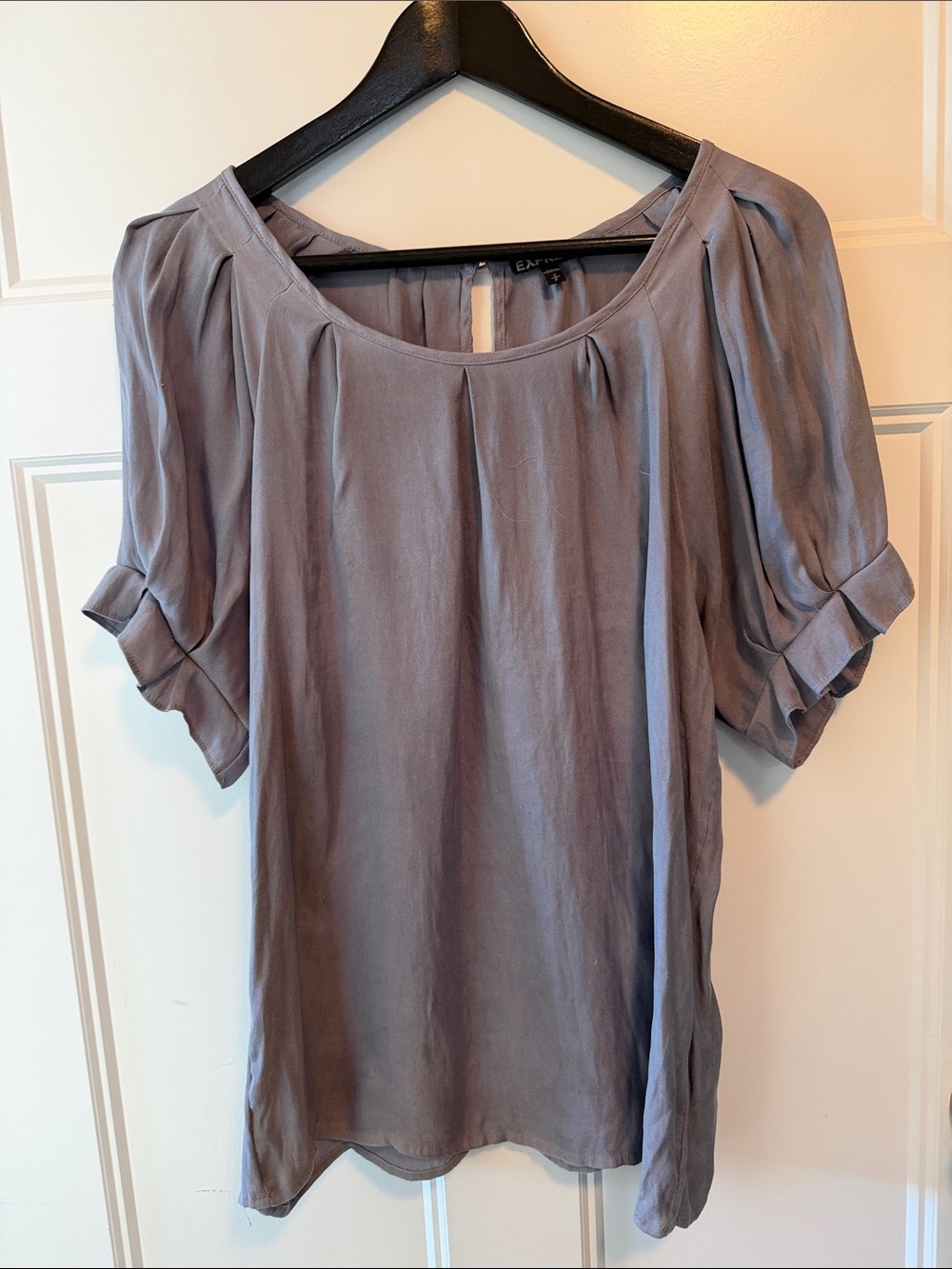 Express Slate Gray Silk-Feel Short Sleeve Blouse